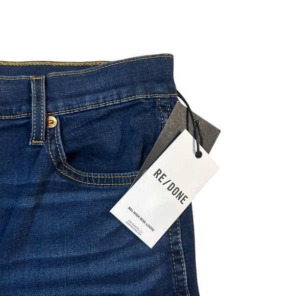 Re/Done 90s High Rise Loose Jeans Size 29 NWT Deep Faded Blue Button Fly - Picture 2 of 12
